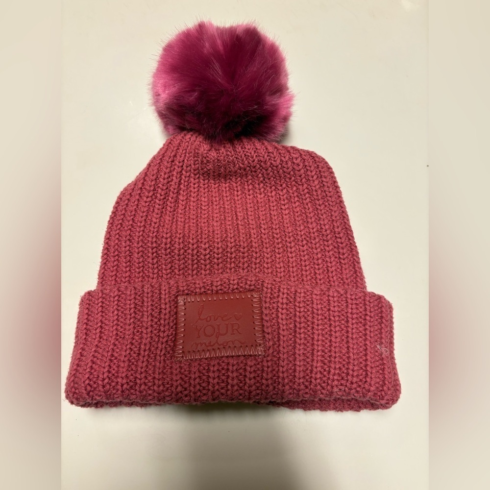 Love Your Melon pink Merlot Cuffed Beanie W/ Removable Pom - Winter Hat